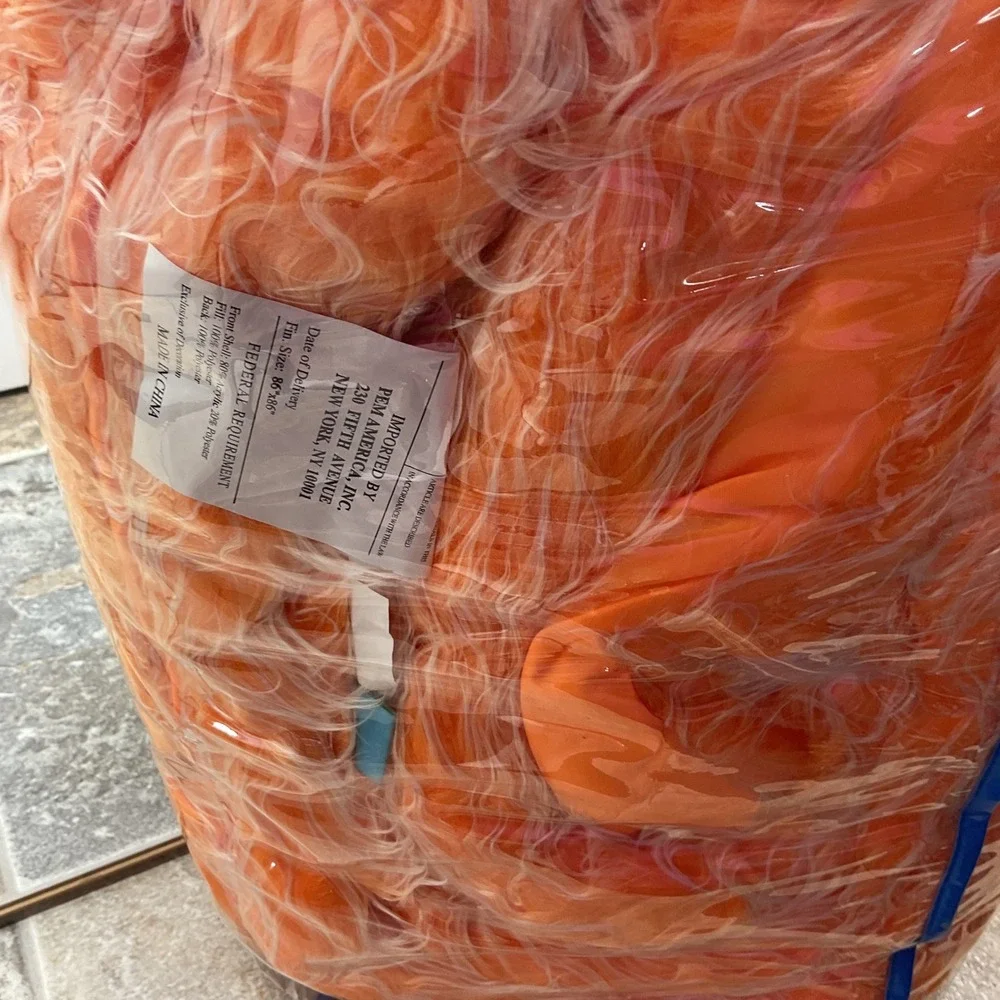 Benji Cool Orange Shaggy Faux Fur Comforter Full Queen 86x86 PQ1138OR